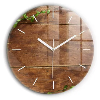 Wallfluent Wanduhr – Stilles Quarzuhrwerk - Uhr Dekoration Wohnzimmer Schlafzimmer Küche - Zifferblatt mit Striche - weiße Zeiger - 30 cm - Rustikales Holz - Braun