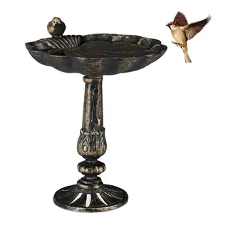 Relaxdays Vogeltränke Gusseisen, Gold,Schwarz