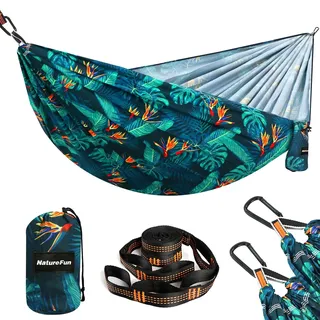 NATUREFUN Ultraleichte Reise Camping Hängematte | 300 kg Tragkraft (275 x140 cm),Atmungsaktiv,Schnelltrocknendes Hängematten |2 x Premium Karabiner,2 x Schlingen Inbegriffen | Draußen Drinnen Garten