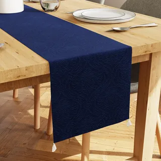 Encasa XO Tischläufer | Geprägtes Samt | Größe 32x150 cm | Farbe Navy blau mit Premium-Polyester - Maschinenwaschbar