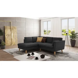 S-STYLE MÖBEL - Ecksofa mit Holzfüßen im skandinavischen Stil Elma aus Graphit Luxusmicrofaser - Ottomane links, B/T/H: 221 cm/ 186 cm/ 90 cm - Grau