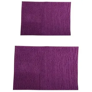 MSV - Set aus 2 Luxus Chenille Mikrofaser Badematten - Langflor und Weich - SEBS rutschfest - Maschinenwaschbar bei 30° - Praktische Aufhängeschlaufe - 40 x 60 cm & 60 x 90 cm - Lila