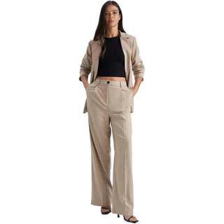 DeFacto Damen Lose Gerade Geschnitten Palazzo Hose Hohe Taille Hose mit Taschen Wide Leg