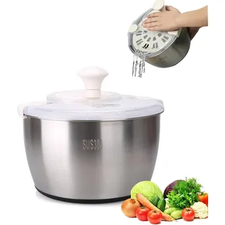 5L Edelstahl Salatschleuder - Manuelle Salatspinner mit Abnehmbarem Korb, Rutschfester Boden & Deckelverriegelung - Perfekt für Familien, Gesundes Essen & Küchenorganisatio
