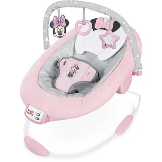 Bright Starts Minnie Maus Rosy Skies vibrierende Wippe mit Musik, Lautstärkeregler, 3 Spielzeugen, Sicherheitsgurt, rutschfesten Füßen und mehr, Minnie Mouse, 1 Stück (1er Pack)