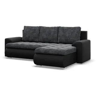 mebligo Rechts Ecksofa mit Schlaffunktion, Schwarz + Schwarz