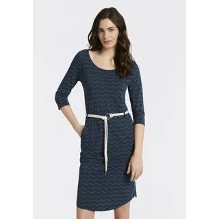 Jerseykleid RAGWEAR "LILITHA ZIG ZAG O", Damen, Gr. XXL, N-Gr, petrol, Jersey, Obermaterial: 50% Baumwolle, 50% Modal, gemustert, kniefrei, Rundhals, Kleider Jerseykleid, mit Taillen-Bindegürtel