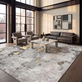 SAFAVIEH Abstrakt Teppich für Wohnzimmer, Esszimmer, Schlafzimmer - Adirondack Collection, Kurzer Flor, Grau und Gelb, 274 X 366 cm