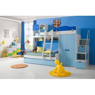 Betten Hochbett Echtes Holz Kinder & Jugend Zimmer New Doppelstock Bett Etagen - Blau