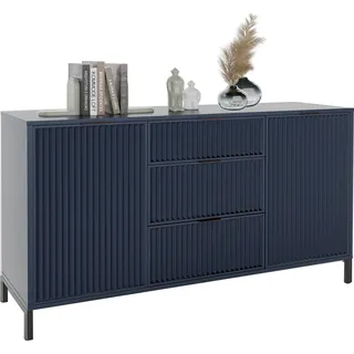 GrekPol Kommode Wave klein Aufbewahrungsschrank mit 3 Schubladen und 2 Türen Vielseitiger Stauraum Kommode Metallgestell Schubladenschrank Sideboard Farbe: Indigo - Blau