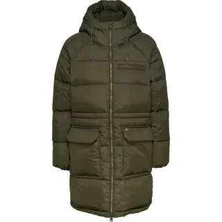 Tommy Jeans Damen Daunenmantel Midi Puffer mit Kapuze, Grün (Fatigue Green), L