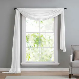 Querbehang Schal Freihanddeko Voile transparent Weiß 140x600 »Bern« | Fensterdeko, Hochzeitsdeko, Betthimmel, Raumteiler und Tischläufer - 6 Meter zum Drapieren, rundum gesäumt, waschbar 40 Grad