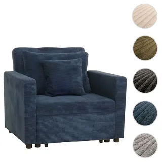 Mendler Schlafsessel HWC-L90 Cord 100 x 86 x 200 cm Blau mit Kissen