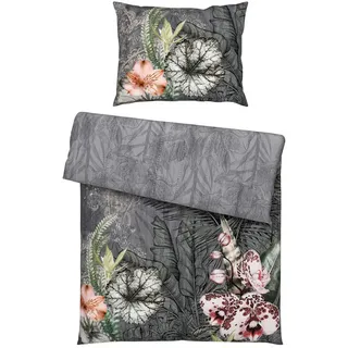 Esposa Wendebettwäsche , Grau , Textil , Blume , 140x200 cm , pflegeleicht, hautfreundlich, schadstoffgeprüft , Heimtextilien, Bettwäsche & Leintücher, Bettwäsche, Wendebettwäsche