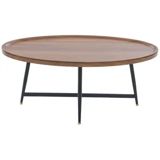 Redom Couchtisch, ovale MDF-Tischplatte in Braun mit schwarzem Metallgestell, skandinavisch-minimalistisch, 110/55/45 cm,Braun , Holzwerkstoff , 110x45x55 cm , Wohnzimmer, Wohnzimmertische, Couchtische