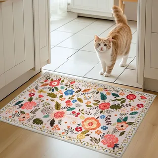 Fussmatte Innen, Kleiner Matte Blumenmuster Ultradünner, 66x100cm, Rosa