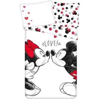 Disney Mickey & Minnie Mouse Bettbezug love - Einzel - 140 x 200 cm - Baumwolle - Weiß