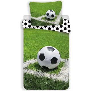 Jerry Fabrics Football Baumwolle Fußball Grün 140 x 200 cm + 70 x 90 cm