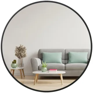 Albatros Spiegel Rund 60cm Durchmesser , Schwarz , Glas , Rund , 60x60x1.5 cm , Spiegel, Wandspiegel