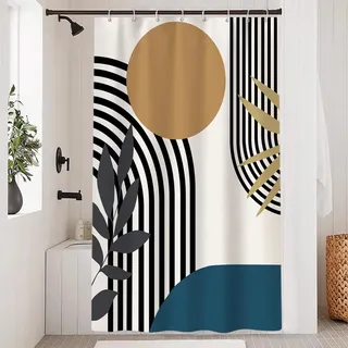 Uiiooazy Duschvorhang 120x180cm, Duschvorhang Anti Schimmel Boho Style Orange Sonne Abstrakt Blau Blätter Duschvorhänge Stoff Waschbar Wasserdicht Polyester Bad Vorhang mit 8 Haken für Badezimmer