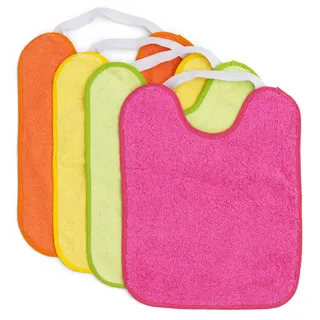 Ti TIN | 4 pack wasserdichte frottee Babylätzchen 24x31 cm | Lätzchen mit elastischem Verschluss für Babys von 6 bis 18 Monaten