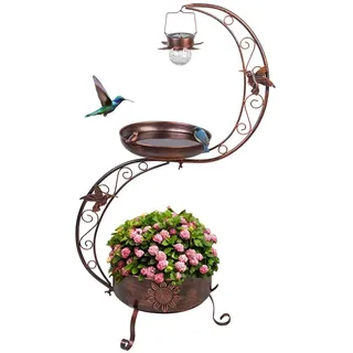 VEWOGARDEN S Vogeltränke für den Außenbereich, Metall, stehend, Vogeltränke mit Solarlampe, Vintage-Garten-Vogeltränke mit Blumen-Pflanzgefäß (91,4 cm H x 49,8 cm B)