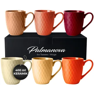 MIAMIO – 6 x 400 ml – Kaffeetassen Set/Becher – Moderne Keramik Tasse Matt – Kaffeetasse groß – Palmanova Kollektion (Magma)