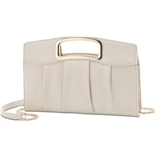 RAVUO Clutch Damen, Kleine Handtasche Umhängetasche Elegant Abendtasche Damen aus Pu-leder Mode Klatsch Tasche mit Kette Clutch Beige für Hochzeit Freizeit Party