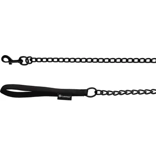 Hundeleine – Kettenleine mit Neopren-Griff – 1m x 17mm – Flamingo Trero Schwarz – Metall & Nylon – Beschläge matt schwarz