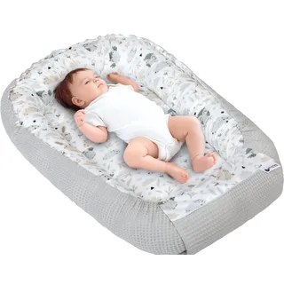 Medi Partners Babynest Nestchen für Neugeborene - 100x60x15 Babynestchen Baby zweiseitg Nest Bett 100% Baumwolle Waffel Kuschelnest tragbar (Lichtung mit Grauer Waffel)