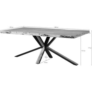 MASSIVMOEBEL24.DE Baumtisch 200x100x77 Akazie beige lackiert / Kreuzgestell anthrazit matt / natur FREEFORM - Beige