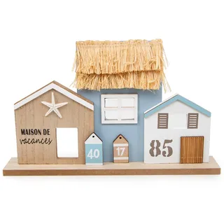 Logbuch-Verlag Strandhaus Leiste zum Hinstellen Häuserzeile Holz maritime Strand Deko Badezimmer Weiß Blau Geschenk Sommer Meer 30 x 18 cm