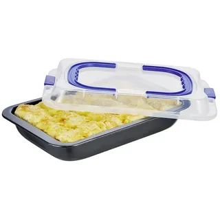 Haushalt International Kuchenform mit Deckel und Tragegriff, antihaftbeschichtet, 36 x 23 x 4,5 cm
