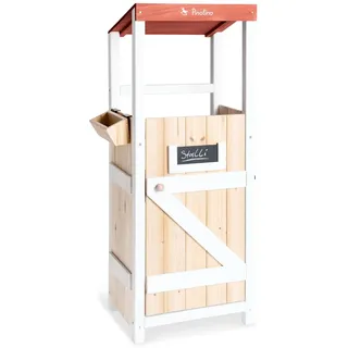 PINOLINO Hobby Horsing Stall Stalli, Pferdestall für Steckenpferde, Praktische Halertung für 2 Pferde, mit Futtertrog zum Einhängen, Nadelholz, B 37 cm, T 26 cm, H 97 cm, bunt lackiert