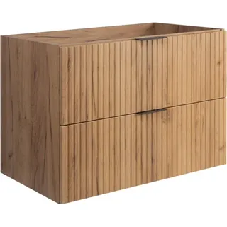 Rodan | Waschbeckunterschrank - 80cm | Braun matt - Eiche | B/H/T 80/57/46cm | 2 Softclose-Schubladen | Badezimmerschränke, Badmöbel, Unterschränke - Braun