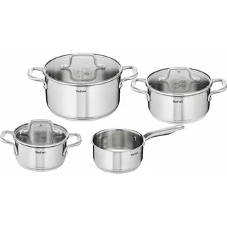 Tefal Virtuoso Topfset, 7-Teilig, Edelstahl - 7-Teiliges Set aus 1x Stielkasserolle 16cm, 3x Kochtöpfen 16/20/24cm + 3x Deckel - Silber