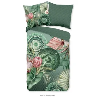 HIP Flanell-Bettwäsche-Set Egor in Grün + 155x220 cm