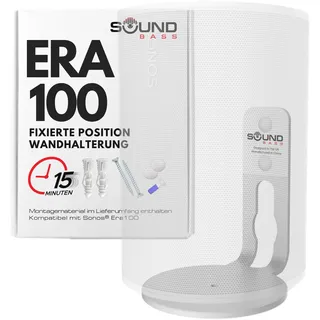 Sound bass ERA100 Wandhalterung, flaches Profil, Weiß, Einzelstück, kompatibel mit Sonos ERA 100 Lautsprecher, komplett mit allem Befestigungsmaterial