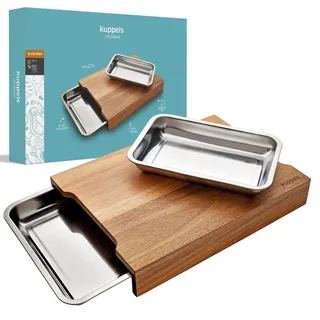 Kuppels SLICE Prep Akazienholz Schneidebrett mit 2 Auffangschalen 47x33,5cm | Profi-Holzbrett mit Aufbewahrungssystem, hygienisch, schnittfest, pflegeleicht, mit Griffmulden, für Gemüse & Fleisch