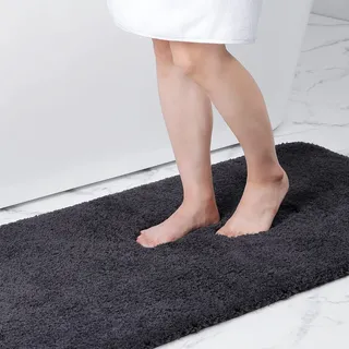 Homaxy Badezimmerteppich rutschfest Waschbar Badematte Weich Flauschig Badteppich Shaggy Hochflor Mikrofaser Badvorleger – 51 x 76 cm, Dunkelgrau