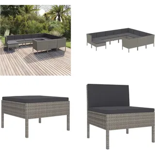 vidaXL 11 tlg. Garten Lounge Set mit Auflagen Poly Rattan Grau - Garten-Sofagarnitur - Garten-Sofagarnituren - Gartensofa-Set - Gartensofa-Sets - Grau