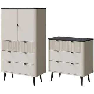 Feldmann-Wohnen Wohnzimmer-Set Marly 2-tlg Kaschmir / Graustein , Beige, Grau , Holzwerkstoff , 1 Fächer , 6 Schubladen , 180x163x40 cm , Wohnzimmer, Wohnwände