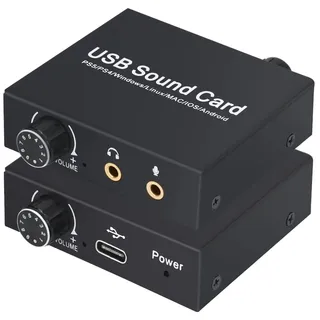 Tendak USB Soundkarte Externe Stereo-Soundkarte USB-Audioadapter mit 3,5mm Kopfhörer und Mikrofon Port, Lautstärkeregler, Bass Einstellung für Windows, Mac, Linux, PC, Laptops, Desktops, PS5