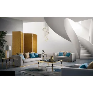 Garnitur 3+2 Sitzer Couchtisch Beistelltisch Wohnlandschaft Sofa Couch 4tlg. Neu - Weiß