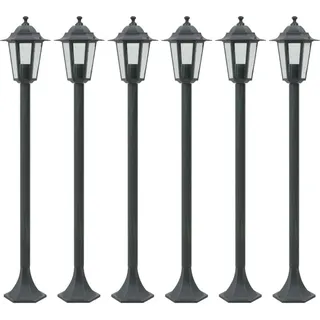 vidaXL Garten-Pollerleuchte 6er set E27 110 Cm Aluminium Dunkelgrün , Metall , Formgebogen , 19x110x19 cm , Lampen & Leuchten, Außenbeleuchtung, Wegbeleuchtung, Wegeleuchten
