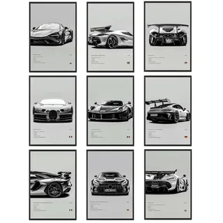 9 Stück Auto Poster SuperCar Poster Leinwand Art Prints für Walls Racing Car Sportwagen Rennwagen-Wandkunst Auto Bilder für Büro, Schlafzimmer, Wohnzimmer, Garagendekoration (Unframe, 20 x 30cm)