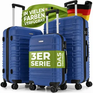 Juskys Kofferset Rom 3-teilig Hartschale Blau, 360° Rollen | Handgepäck & Reisekoffer in M, L, XL mit 55, 84 und 120 l, Zahlenschloss, Teleskopgriff, Trolley aus ABS