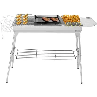 LEADZM Holzkohlegrill, Edelstahl Camping Klappgrill,100x31x71cm | schaschlikgrill, Außen, Terrasse, Camping, Grillparty, 5-10 Personen Verwendung