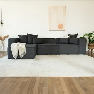 HOME DELUXE - Sofa VERONA - Anthrazit, Größe: L - ca. 327 x 70 x 207 cm, Sitzhöhe: 46 cm, Sitztiefe: 80 cm, inkl. Kissen I Modulares Sofa Modulsofa Ecksofa Wohnlandschaft - Grau