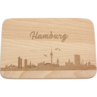 Spruchreif | Frühstücksbrettchen aus Holz mit Gravur „Hamburg Skyline“ – Geschenk für Stadtverliebte & Hamburg-Fans